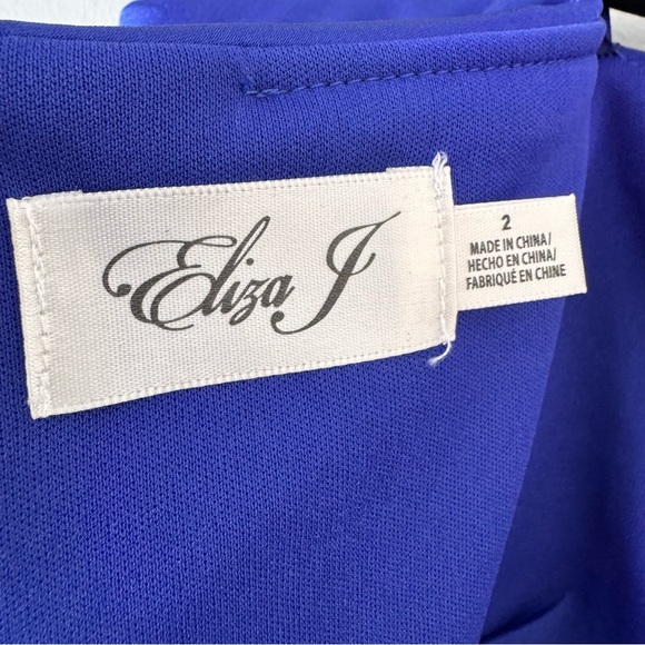 Eliza J Blue Satin Off-the-Shoulder Cocktail Dress Sz 2 | Knee Length Evening - Picture 8 of 16
